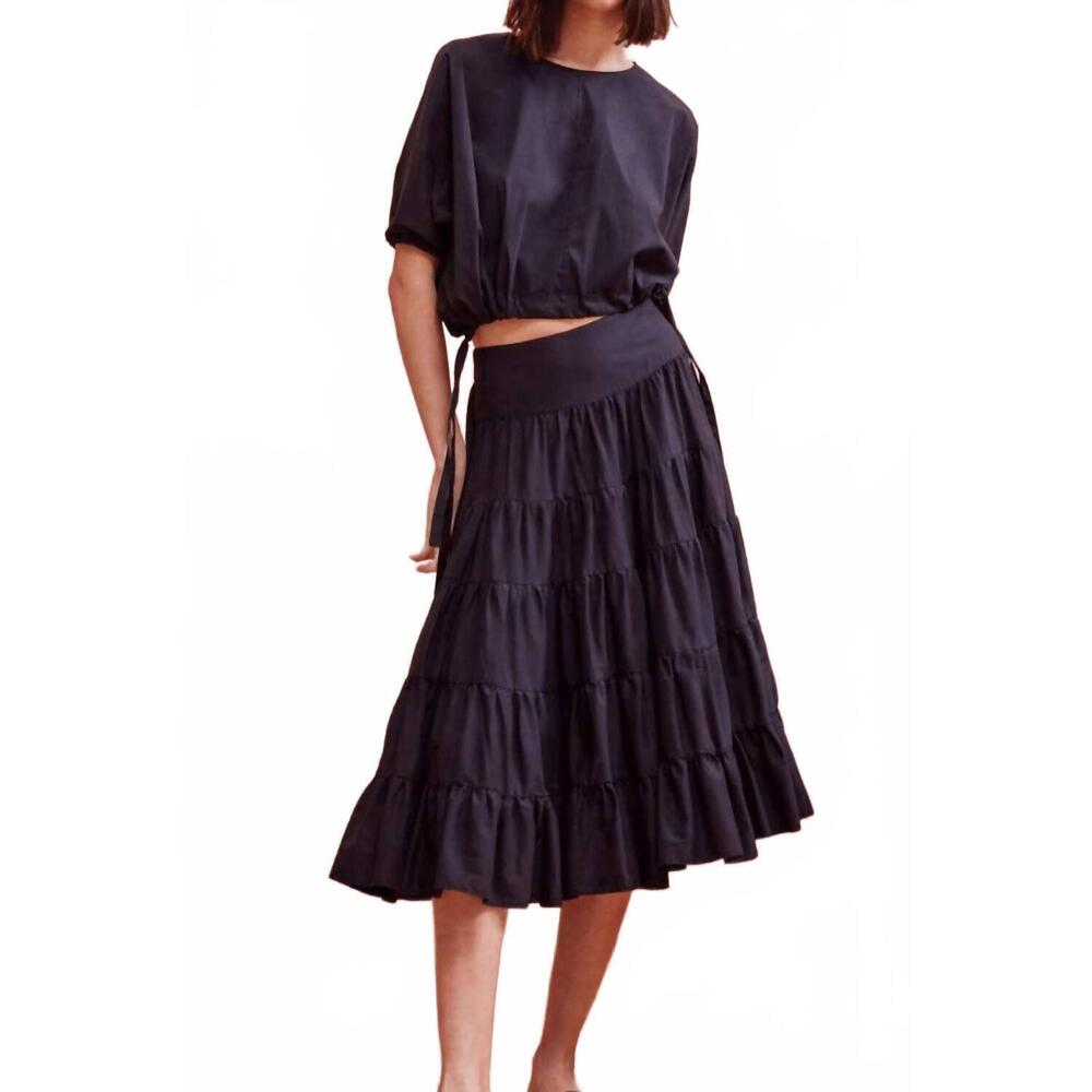 NEW DEVOTION TWINS eliana midi skirt in navy blue